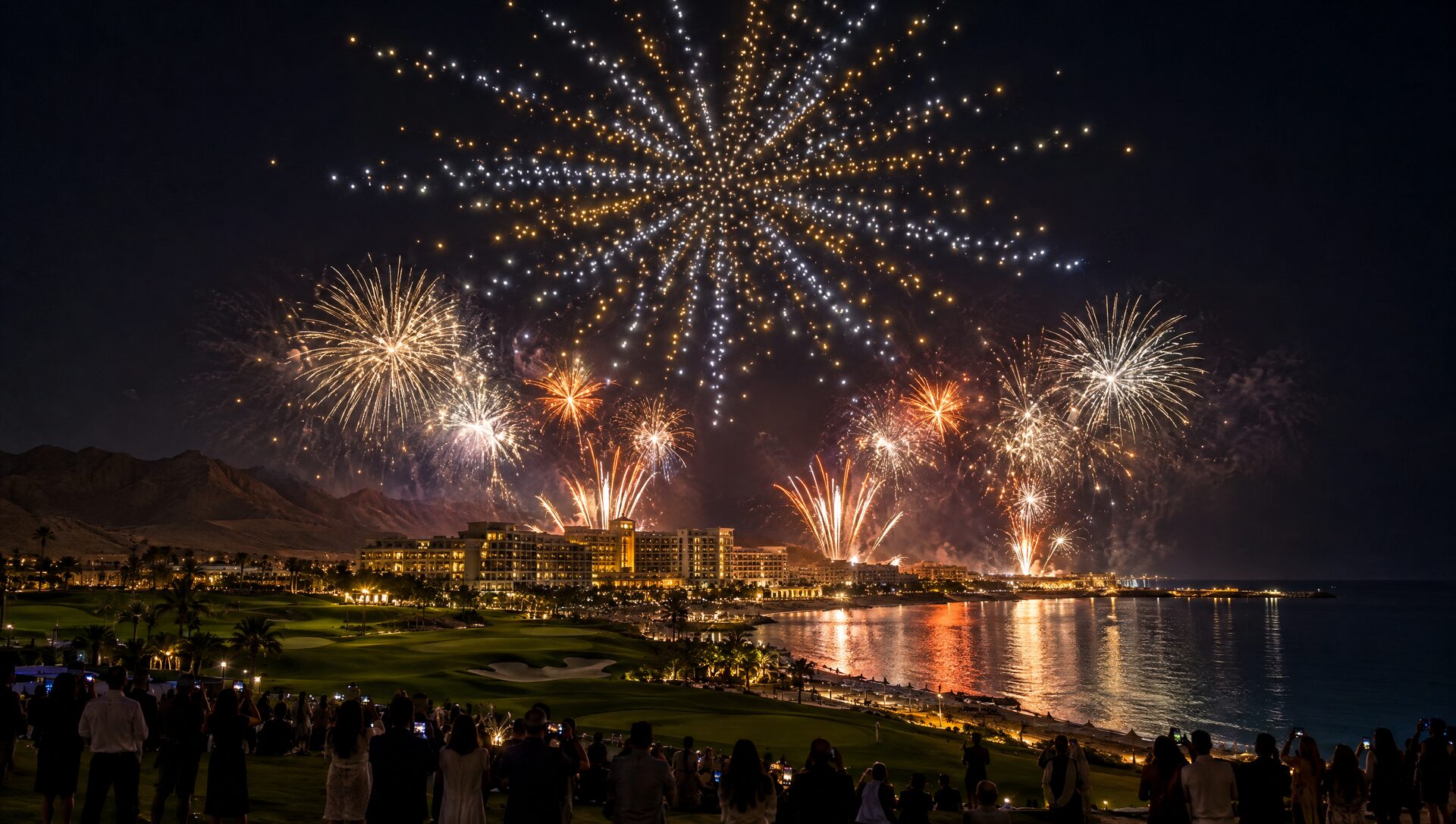 Drone show and fireworks finale over Stella Di Mare Golf Hotel, Sokhna